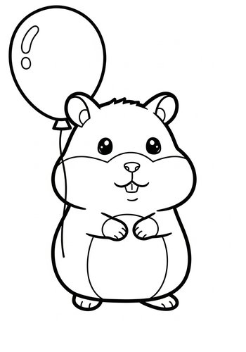 Hamster With Balloon Coloring Page For Kids