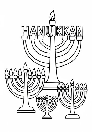 Hanukkah Menorahs Coloring Page