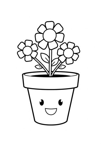 Happy Flower Pot Coloring Page