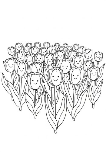 Happy Tulips Coloring Page For Kids