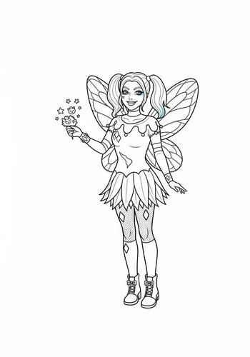 Harley Quinn Fairy: Granting Forest Wishes - Coloring Page