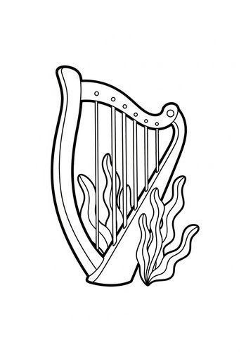 Harp Coloring Page With Seaweed Accents