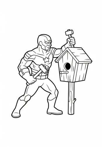 Coloring Page: Hawkeye Building A Birdhouse With A Tiny Hammer Coloring Page