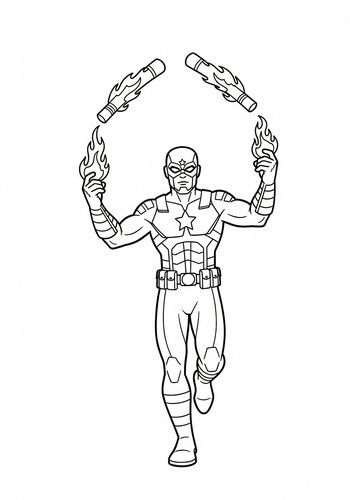 Hawkeye Juggling Flaming Arrows Coloring Page