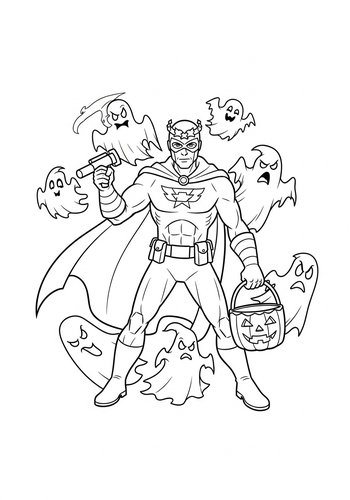Hawkeye Trick-or-treating With Ghosts And Goblins: Coloring Page