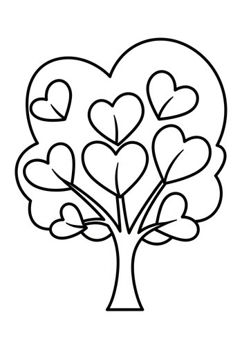 Heart Tree Coloring Page For Valentine's Day