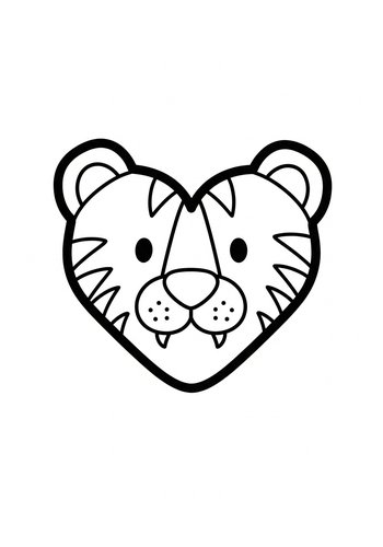 Heart-shaped Tiger Coloring Page