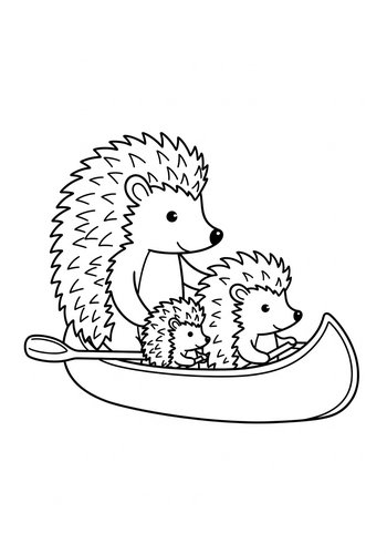Coloring Page: Hedgehogs On A River Trip - Coloring Page