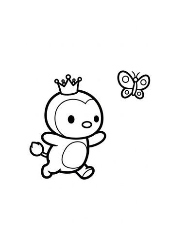 Heihei Wearing A Tiny Crown And Chasing A Butterfly: Coloring Page