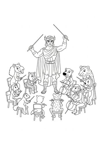 Hercules Conducting An Orchestra Of Forest Animals - Coloring Page Fun