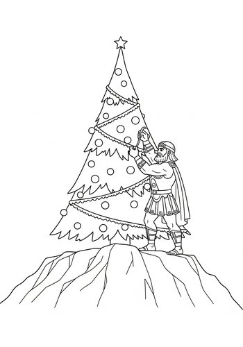 Hercules Decorating A Giant Christmas Tree On Mount Olympus Coloring Page