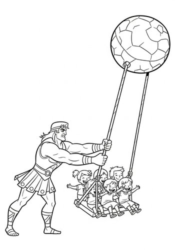 Hercules Pushing Swing Coloring Page: Laughter In The Air
