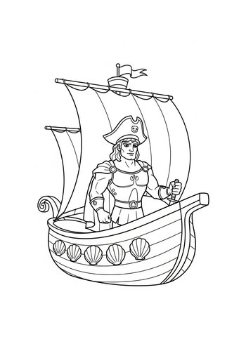Hercules' Seashell Ship Adventure: Coloring Page