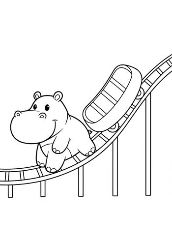 Hippo On A Roller Coaster - Coloring Page