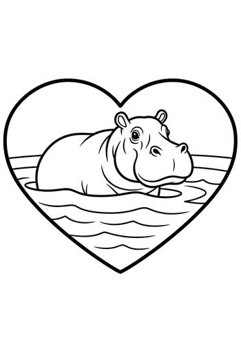 Hippopotamus Love Coloring Page