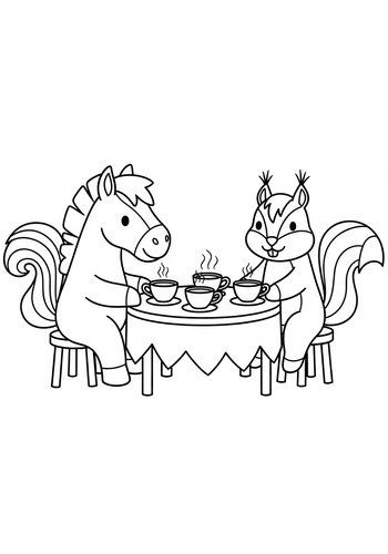 Coloring Page: Horse And Squirrel Tea Party Coloring Page