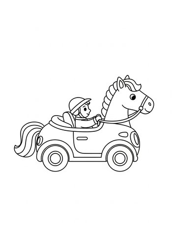 Horse Car Coloring Page Fun