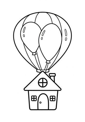House With Balloons Coloring Page|