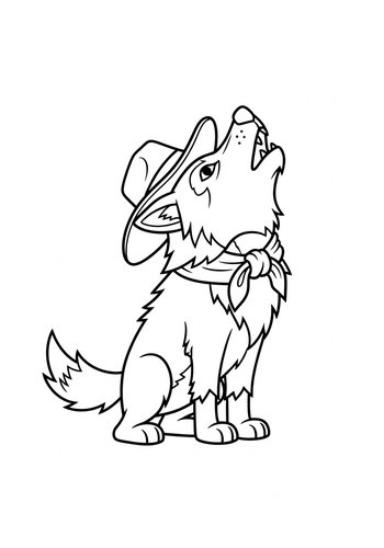 Howling Cowboy Wolf: Coloring Page Fun