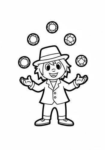 Iago Juggling Colorful Gems - Coloring Page Fun