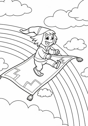 Iago Riding A Magic Carpet Through A Rainbow Sky Coloring Page