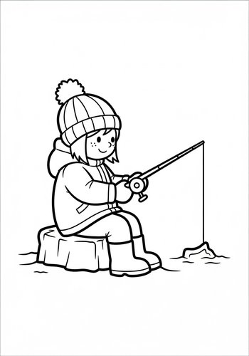 Ice Fishing Fun: Coloring Page Adventure