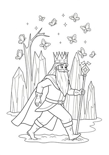 Coloring Page: Ice King Chasing Butterflies In A Magical Ice Forest Coloring Page