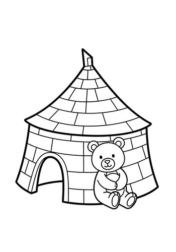 Igloo Home With Teddy Bear Coloring Page