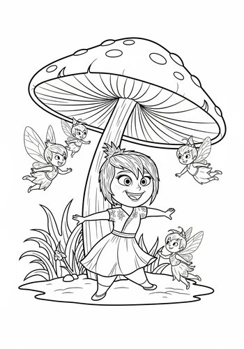 Inside Out Dancing With Fairies Under A Giant Mushroom Coloring Page