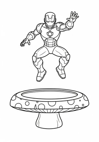 Iron Man Bouncing On A Giant Mushroom Trampoline Coloring Page