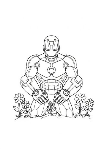 Iron Man Planting Flowers: A Coloring Adventure