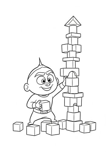 Coloring Page: Jack-jack Parr Plays: Building Blocks And A Tower Coloring Page