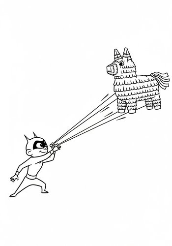 Coloring Page: Jack-jack Shooting Laser Beams At A Piñata Shaped Like A Giant Cookie Coloring Page