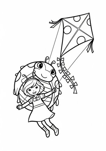 Jane Flying A Kite Shaped Like A Giant Ladybug Coloring Page