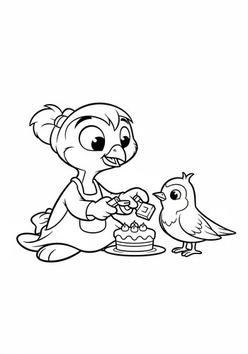 Jaq Baking A Mini Cake For A Bird: Coloring Page Fun