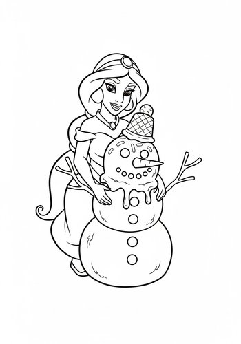 Jasmine Building An Ice Cream Snowman - Coloring Page