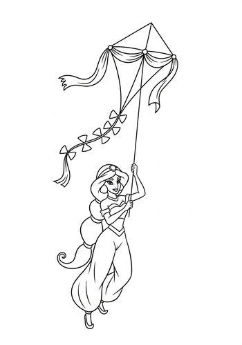 Jasmine Flying A Kite Made Of Colorful Scarves Coloring Page