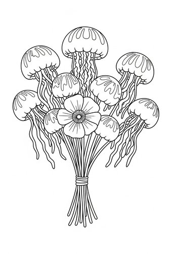 Jellyfish Bouquet Coloring Page For Kids And Adults