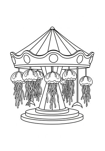 Jellyfish Carousel Coloring Page For Kids