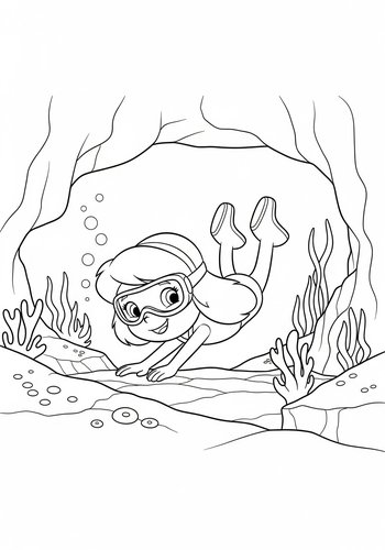 Jessie Exploring A Magical Underwater Cave: Coloring Page