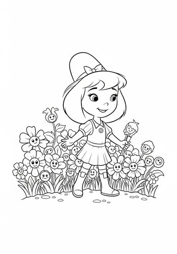 Jessie Exploring A Secret Garden Filled With Talking Flowers Coloring Page