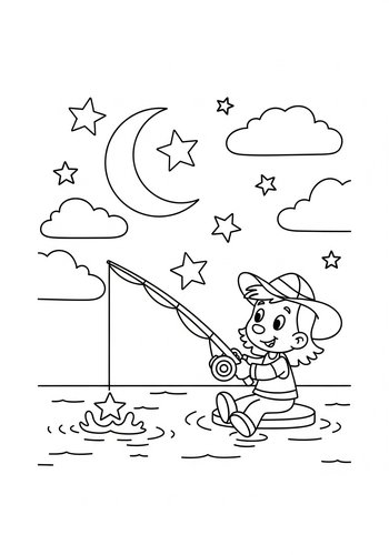 Jessie Fishing For Stars Coloring Page: Nighttime Adventure