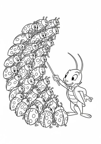 Coloring Page: Jiminy Cricket Conducting A Ladybug Choir Coloring Page