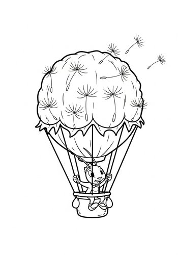 Coloring Page: Jiminy Cricket's Dandelion Balloon Adventure: A Coloring Page