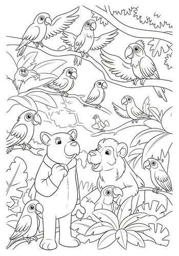 John Exploring A Jungle Filled With Talking Parrots Coloring Page