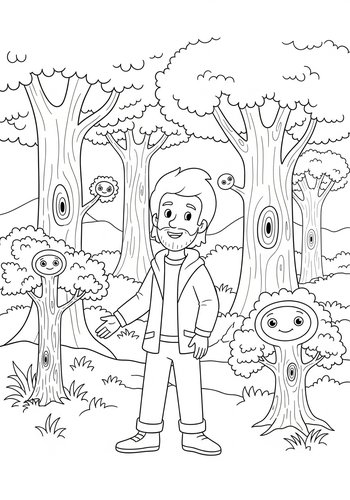 John Smith Exploring A Magical Forest With Talking Trees - Coloring Page