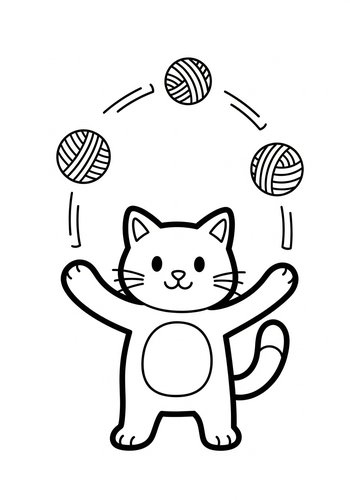 Juggling Cat Coloring Page - Fun Activity