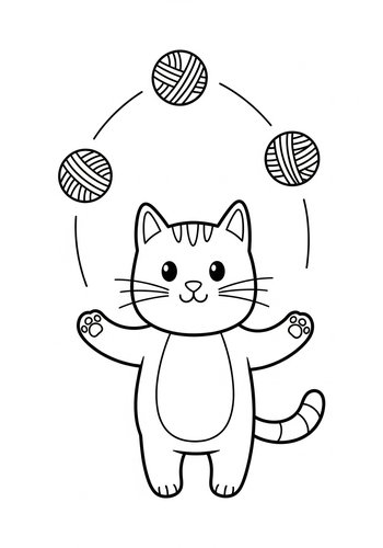 Juggling Cat Coloring Page Fun