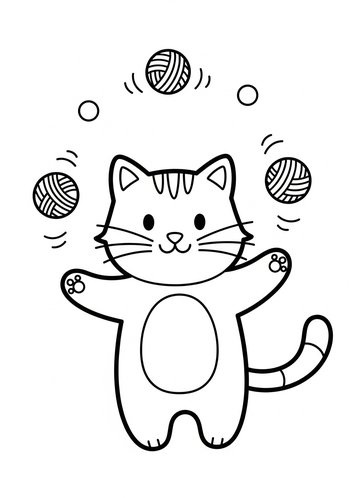 Juggling Cat Coloring Page Fun