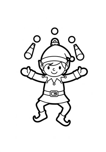 Juggling Elf Coloring Page: Holiday Fun